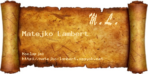 Matejko Lambert névjegykártya